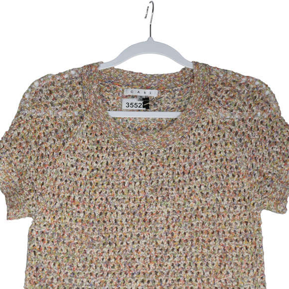 Cabi Sweater Womens Medium 100% Cotton Pastel Rainbow Short Sleeve Open Knit - Picture 2 of 10